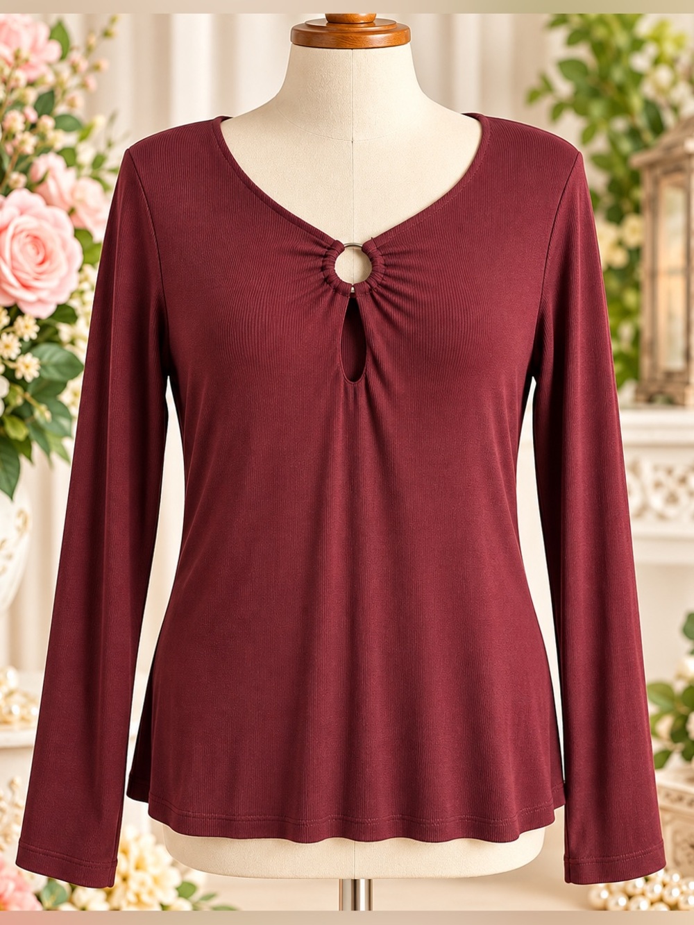 INC International Concepts Burgundy Ribbed Keyhole Top XL NWOT